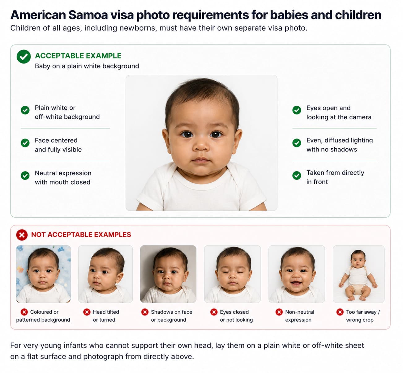 American Samoa visa photo rules for babies and children