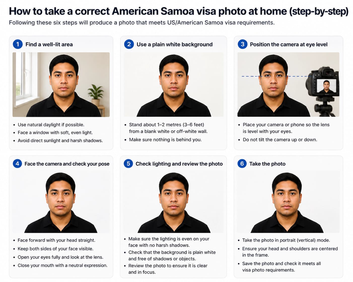 How to take a American Samoa visa photo at home