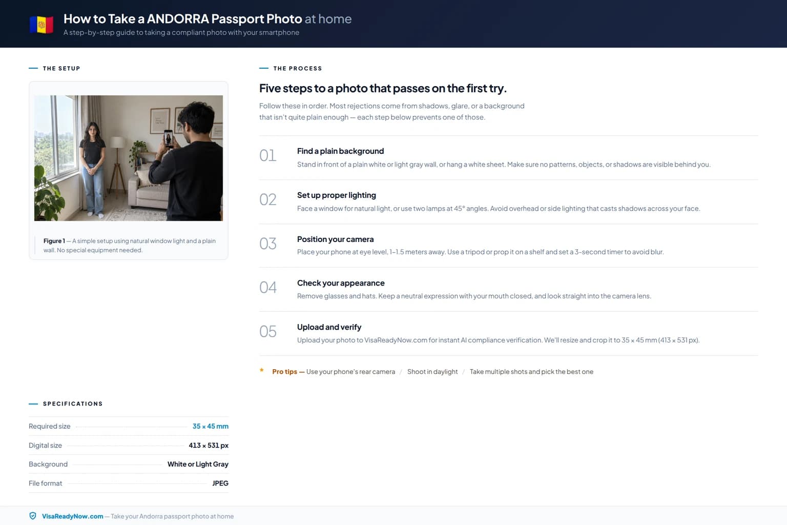 How to take a Andorra passport photo at home