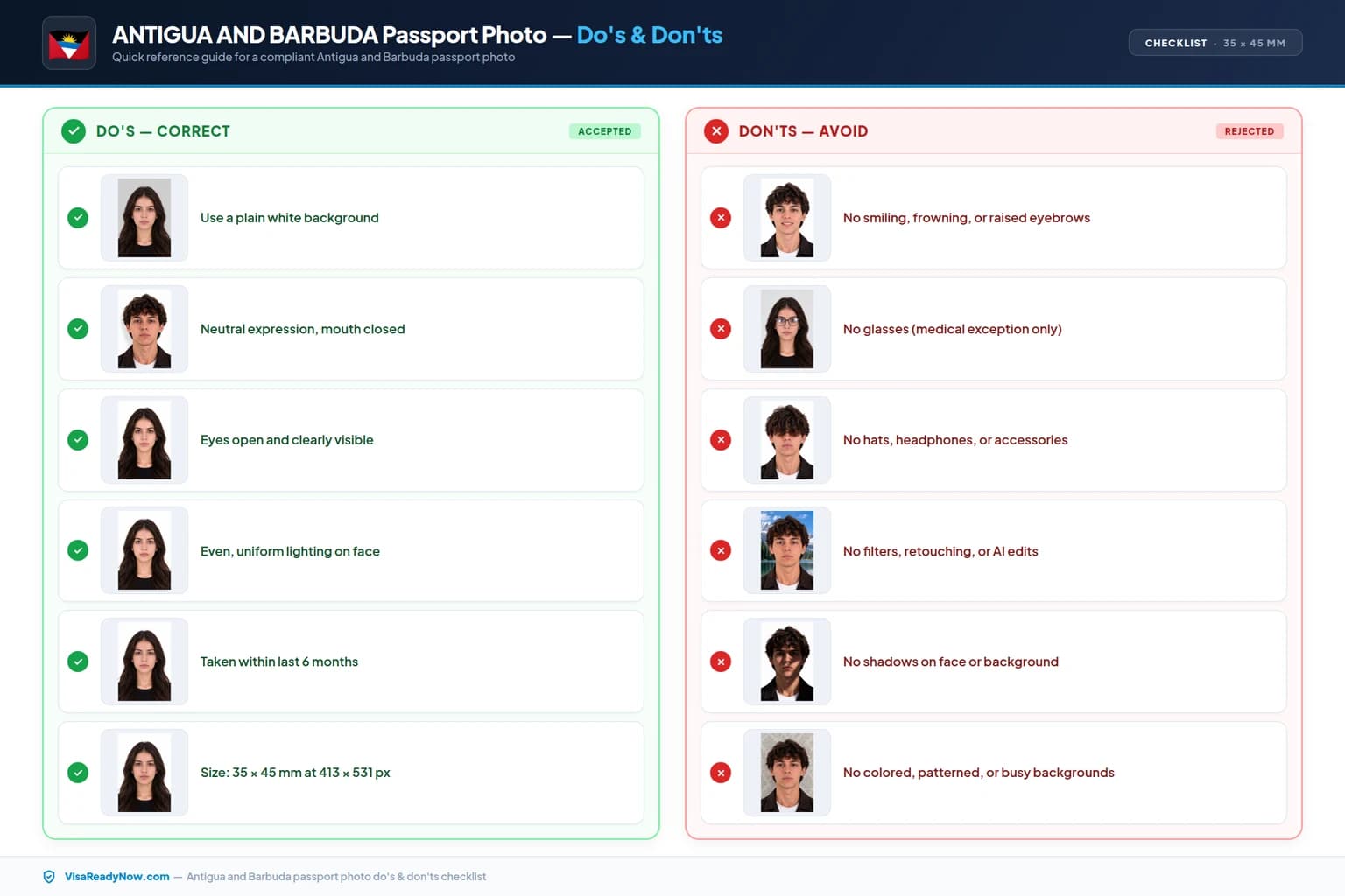 Antigua and Barbuda passport photo dos and donts checklist