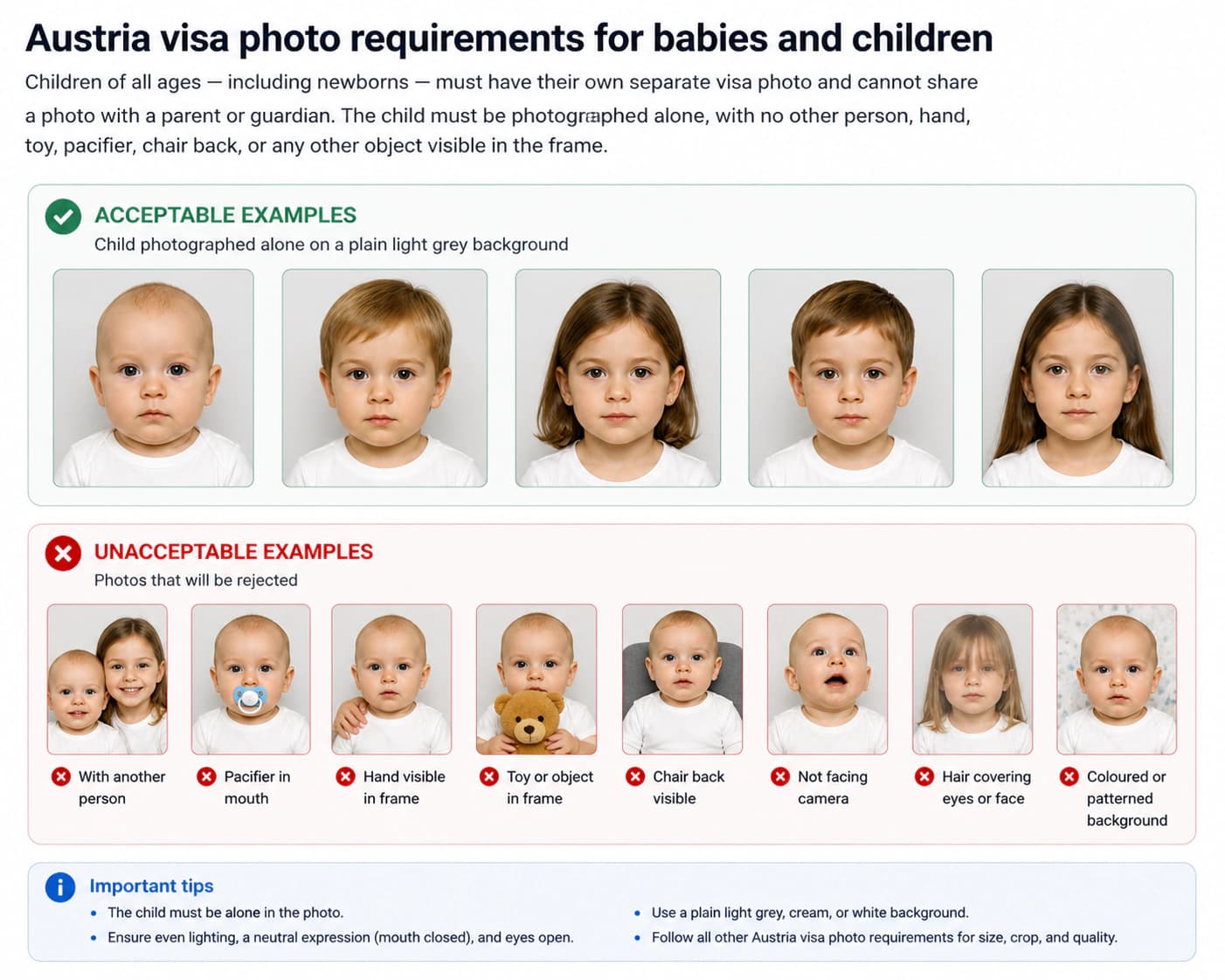 Austria visa photo rules for babies and children