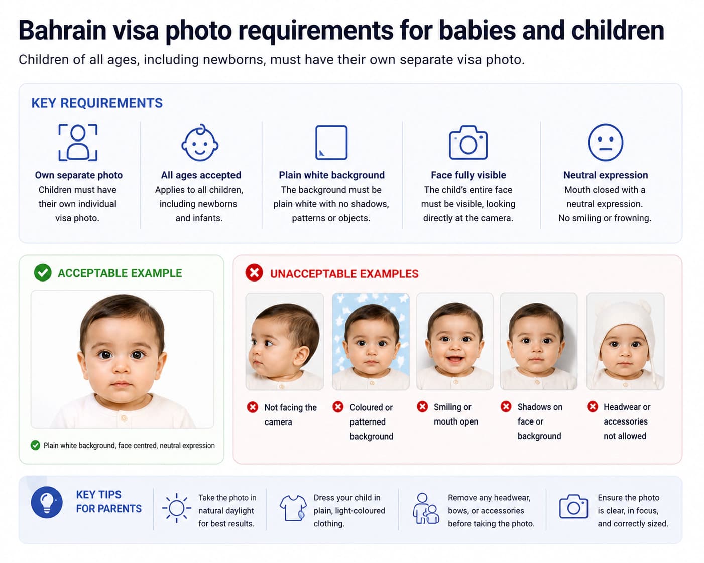 Bahrain visa photo rules for babies and children
