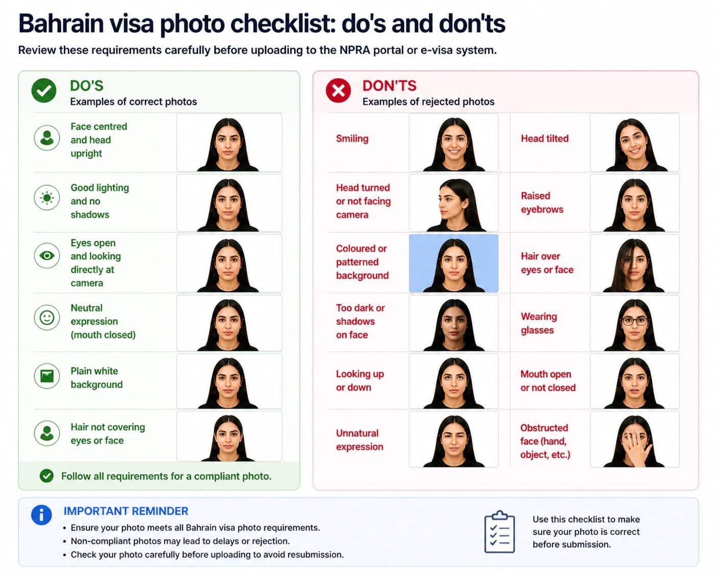 Bahrain visa photo dos and donts checklist