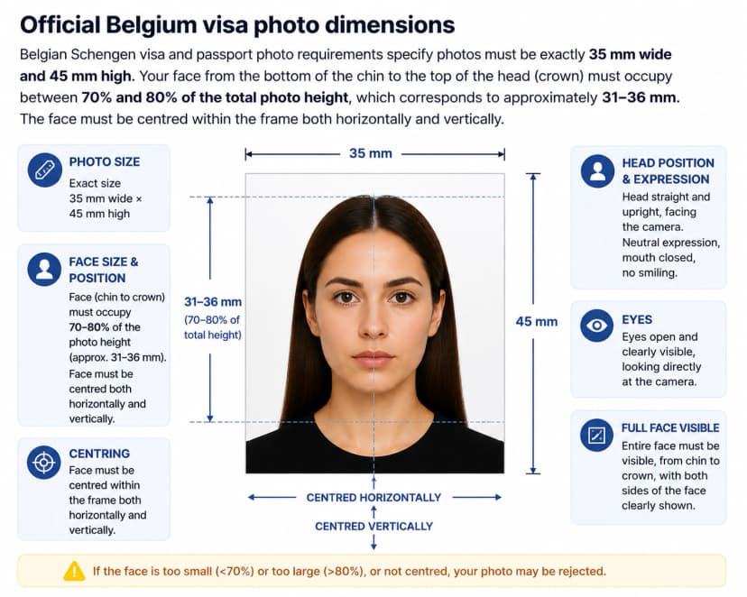 Belgium passport photo dimension and crop guide