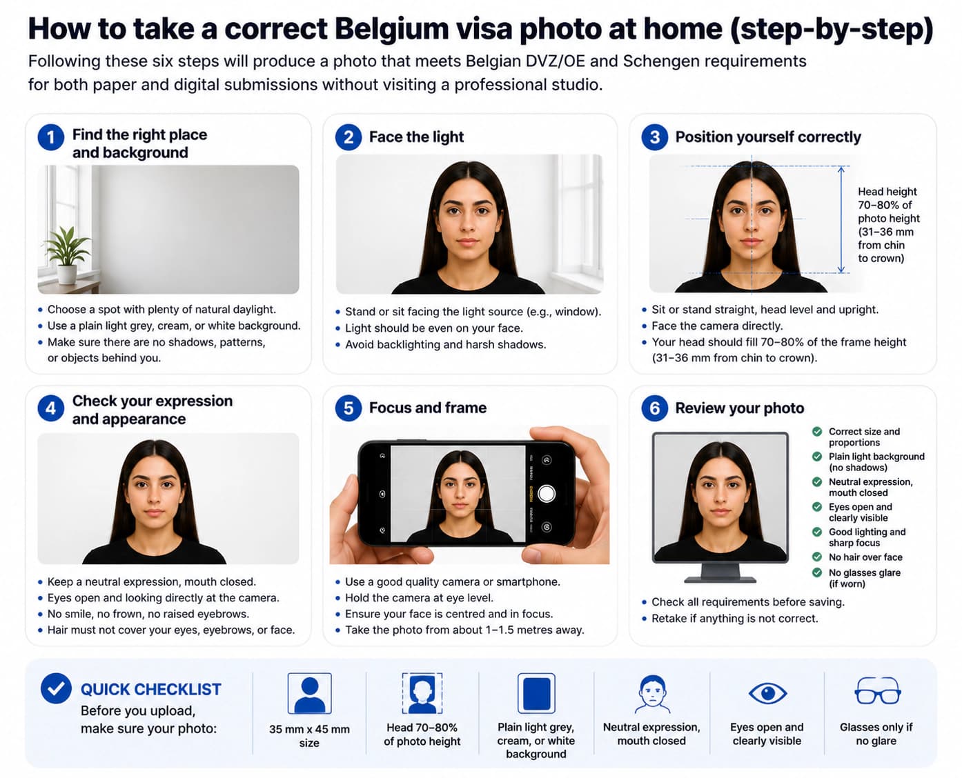 How to take a Belgium visa photo at home