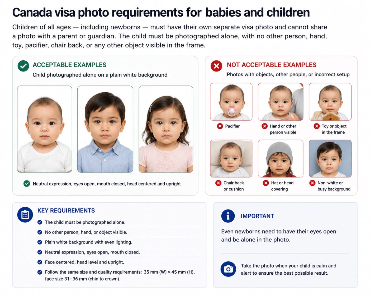 Canada visa photo rules for babies and children