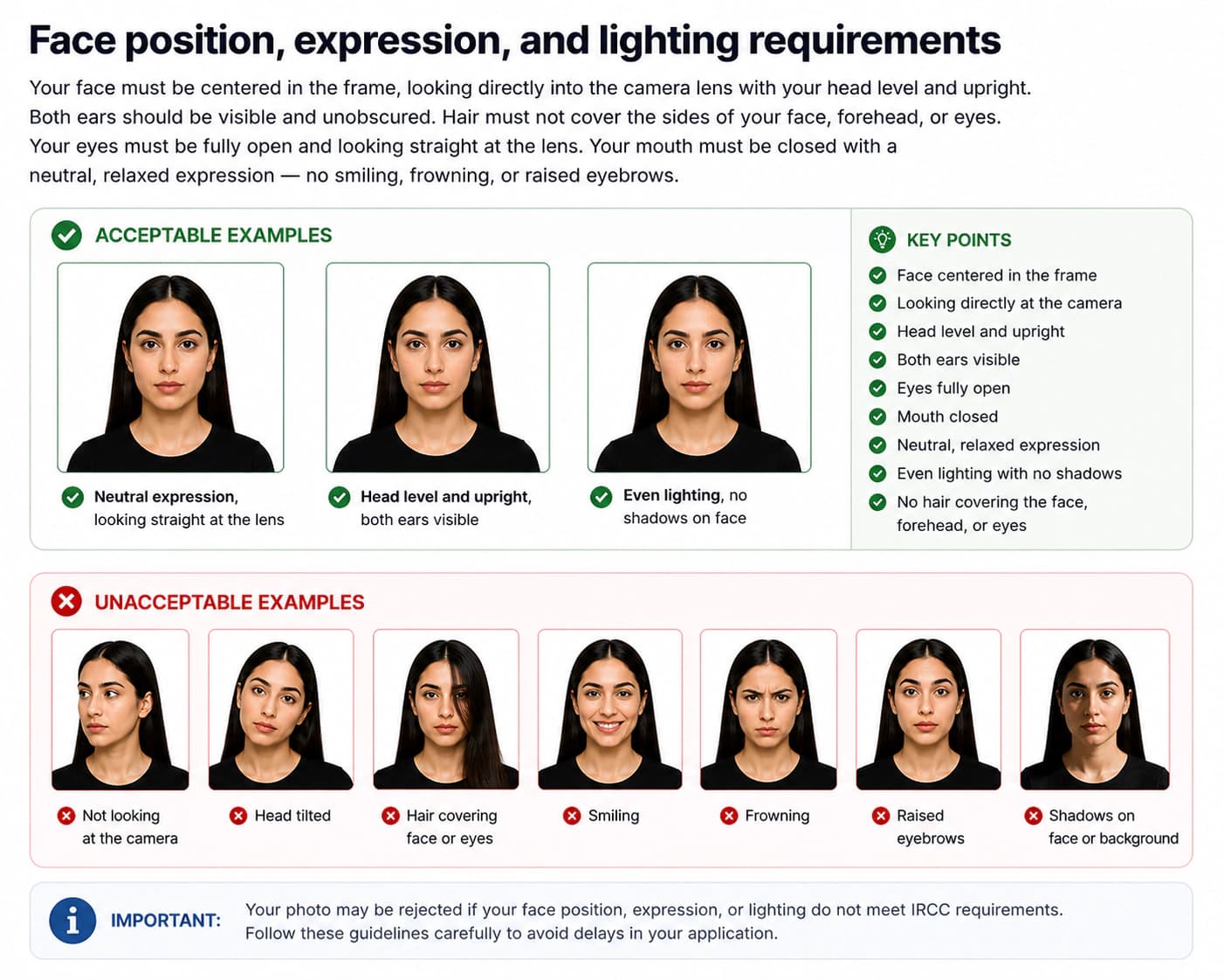 Canada visa photo expression and lighting
