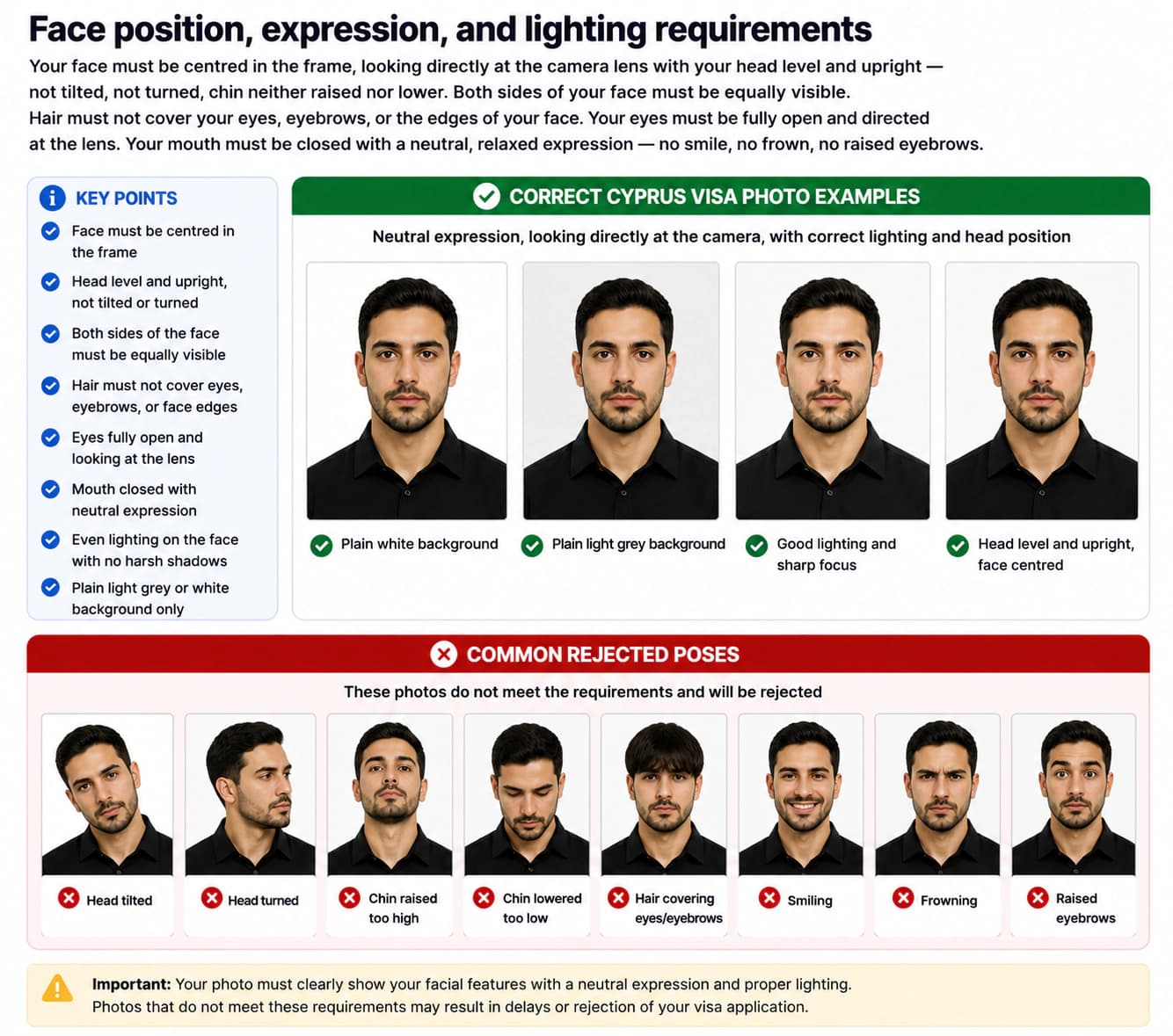 Cyprus visa photo expression and lighting