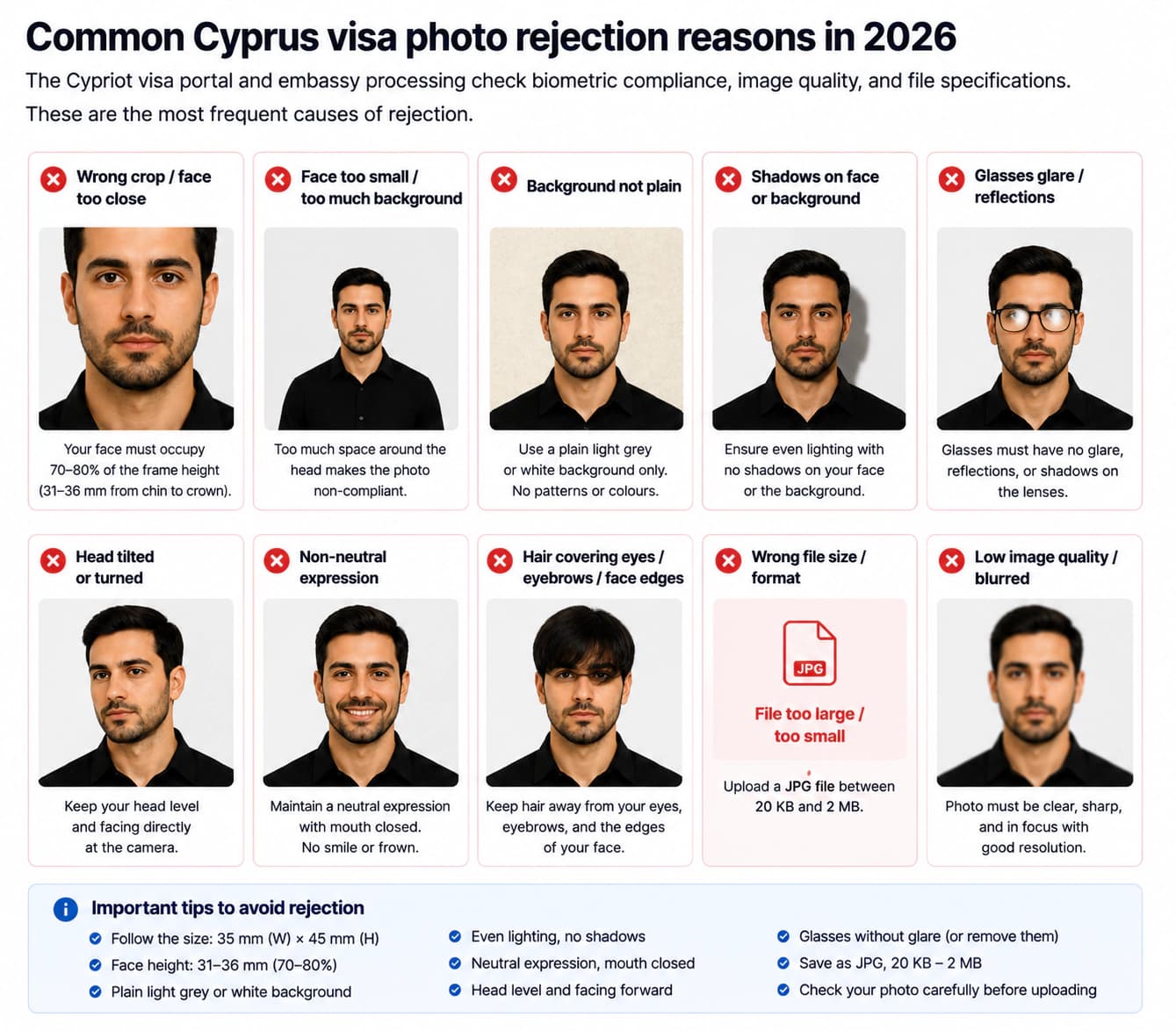 Common Cyprus visa photo rejection reasons