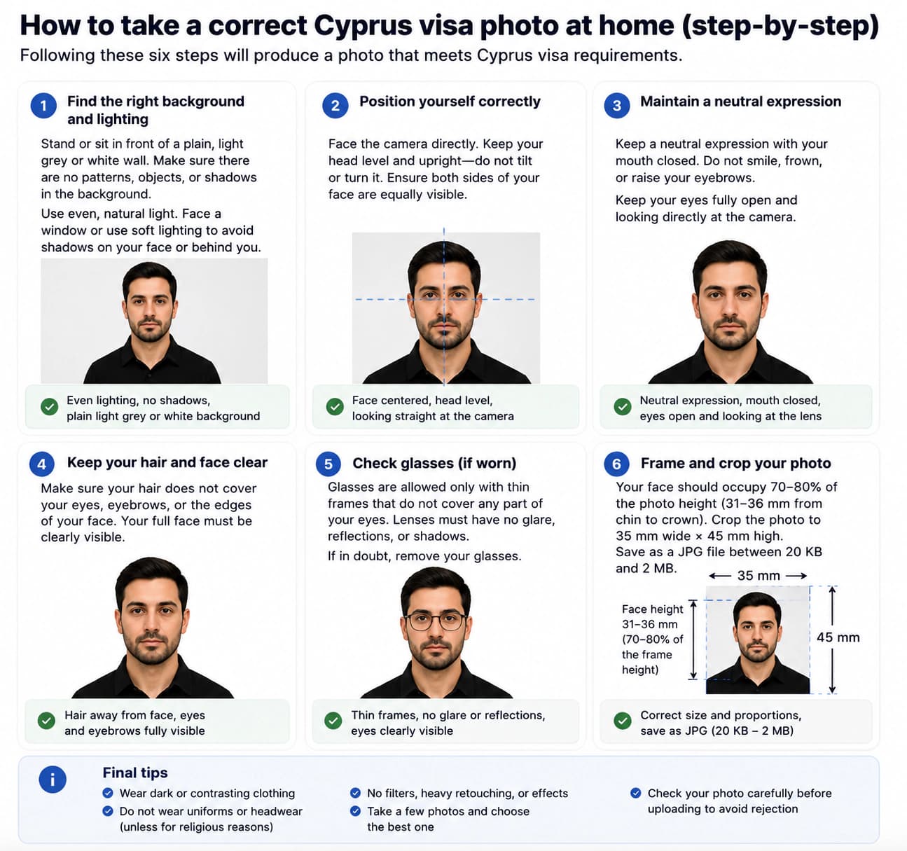 How to take a Cyprus visa photo at home