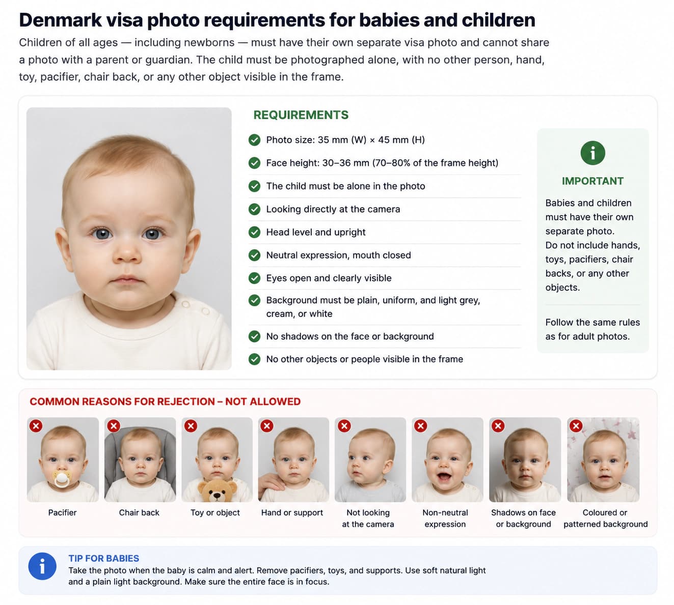 Denmark visa photo rules for babies and children