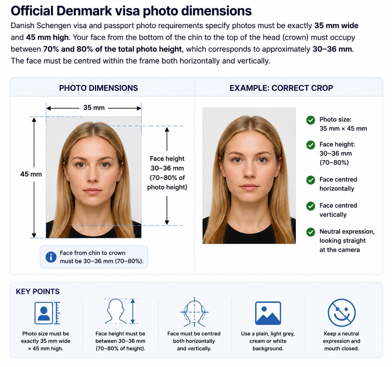 Denmark visa photo dimension and crop guide