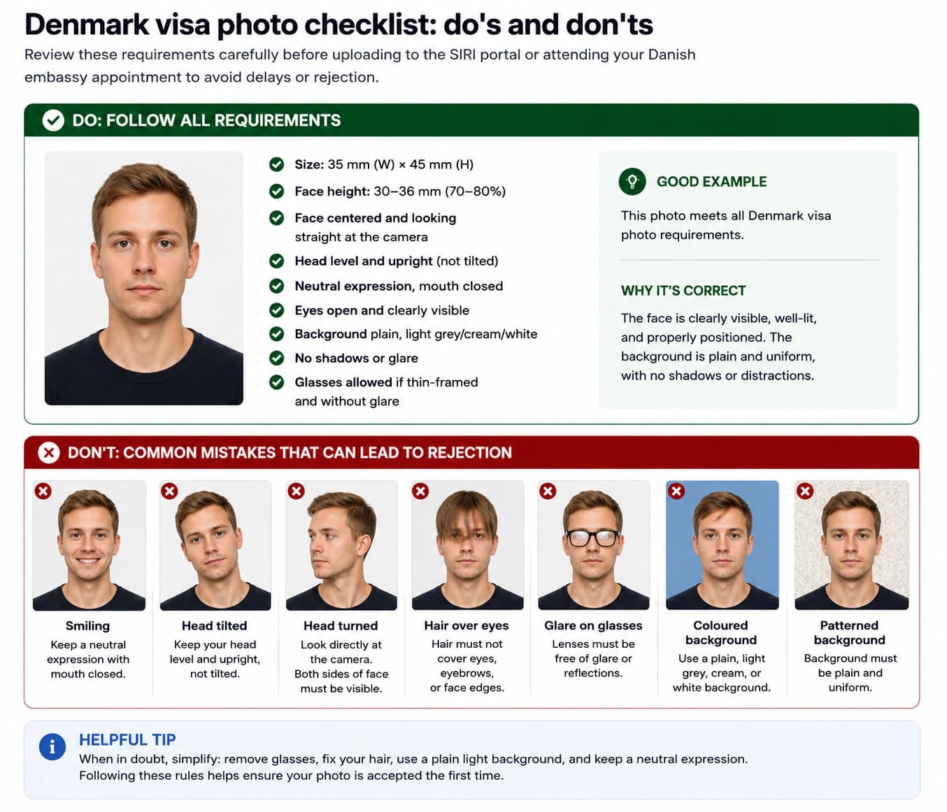 Denmark visa photo dos and donts checklist