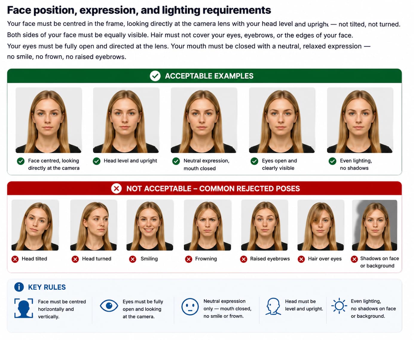 Denmark visa photo expression and lighting