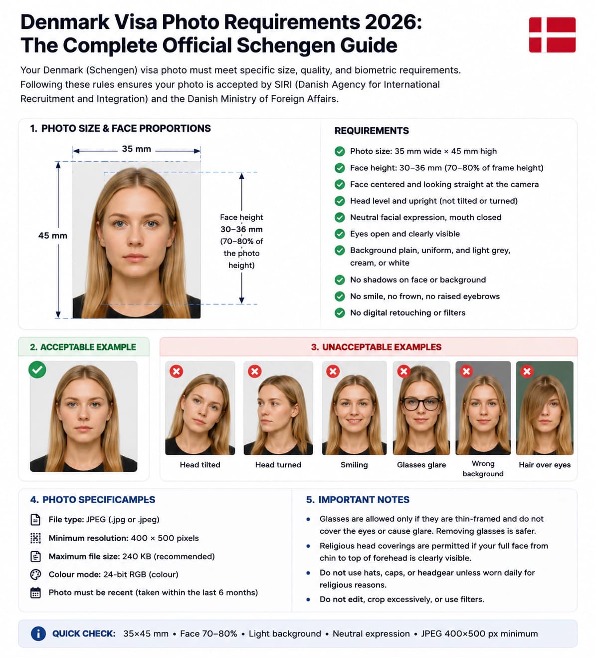 Denmark visa photo requirements infographic