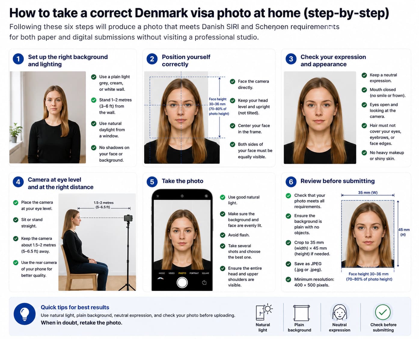 How to take a Denmark visa photo at home