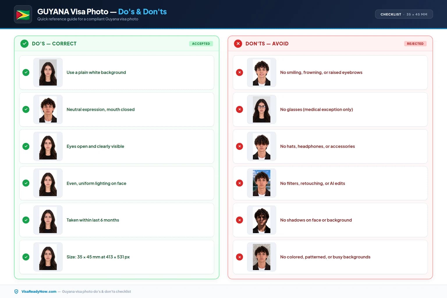 Guyana visa photo dos and donts checklist
