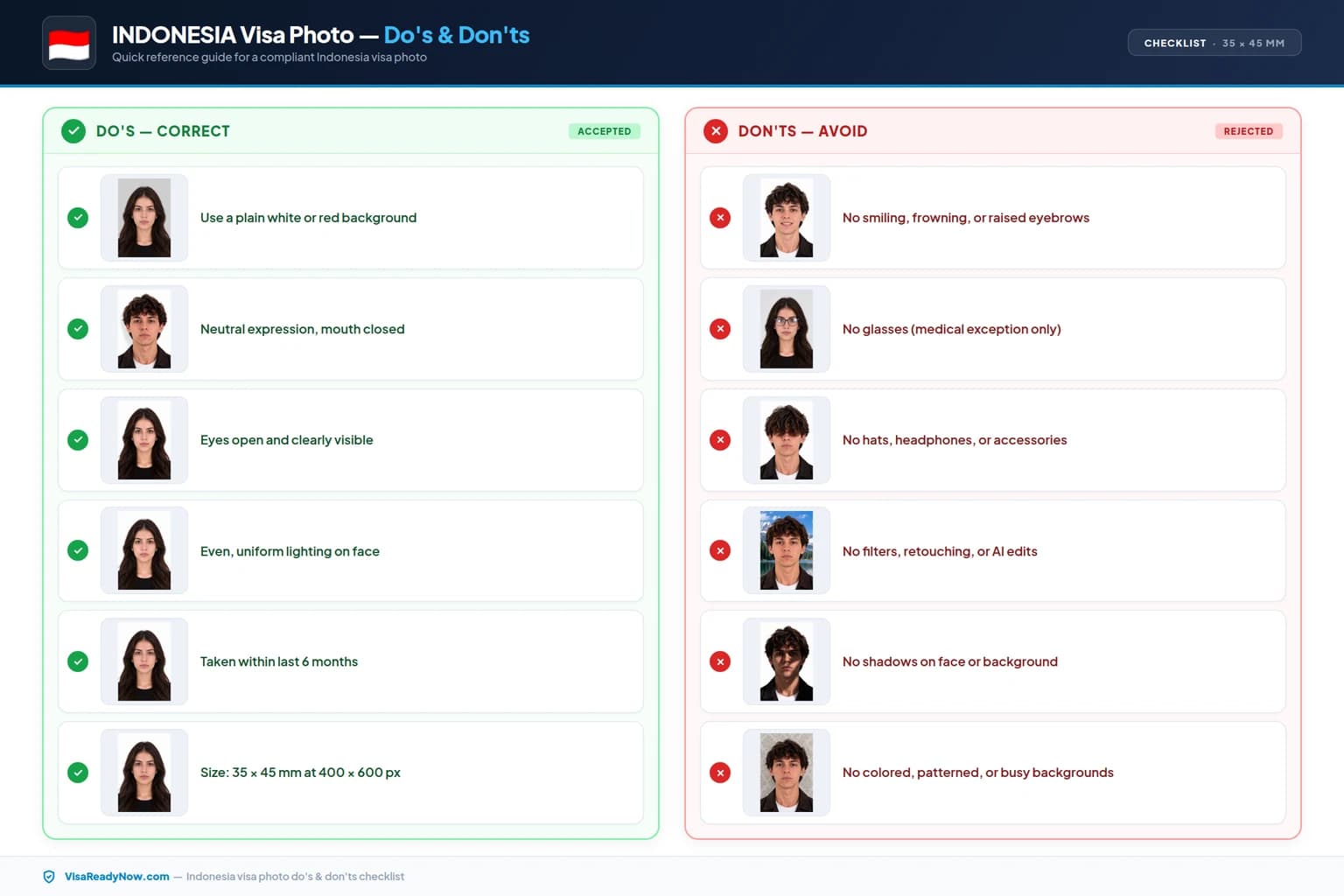 Indonesia visa photo dos and donts checklist