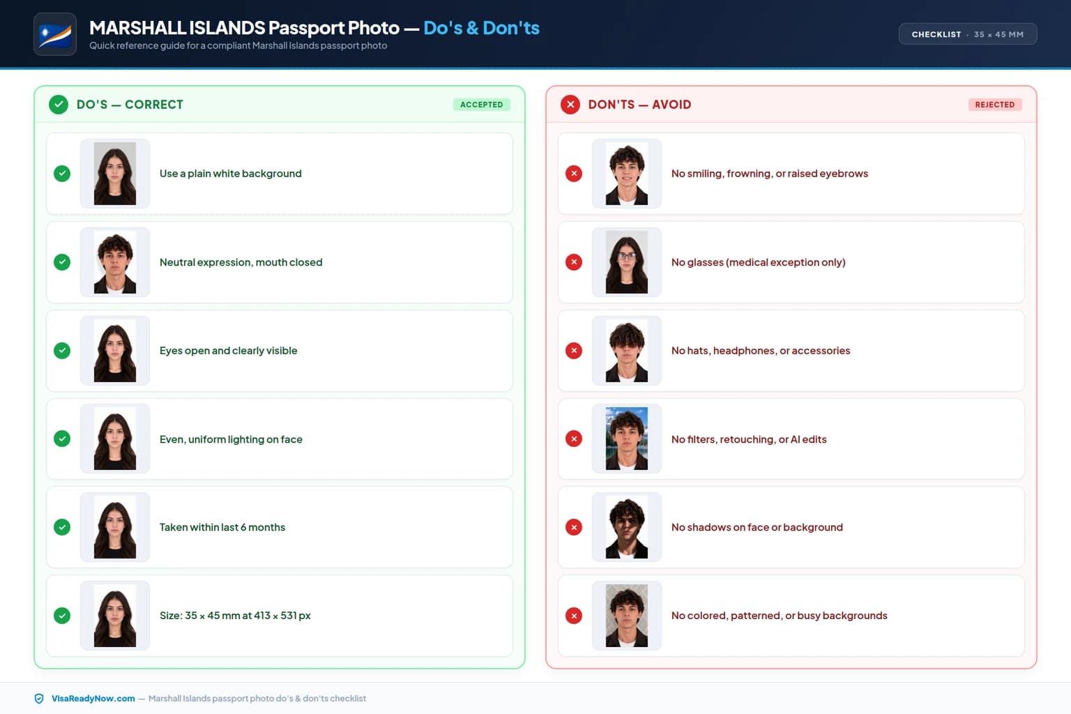 Marshall Islands passport photo dos and donts checklist