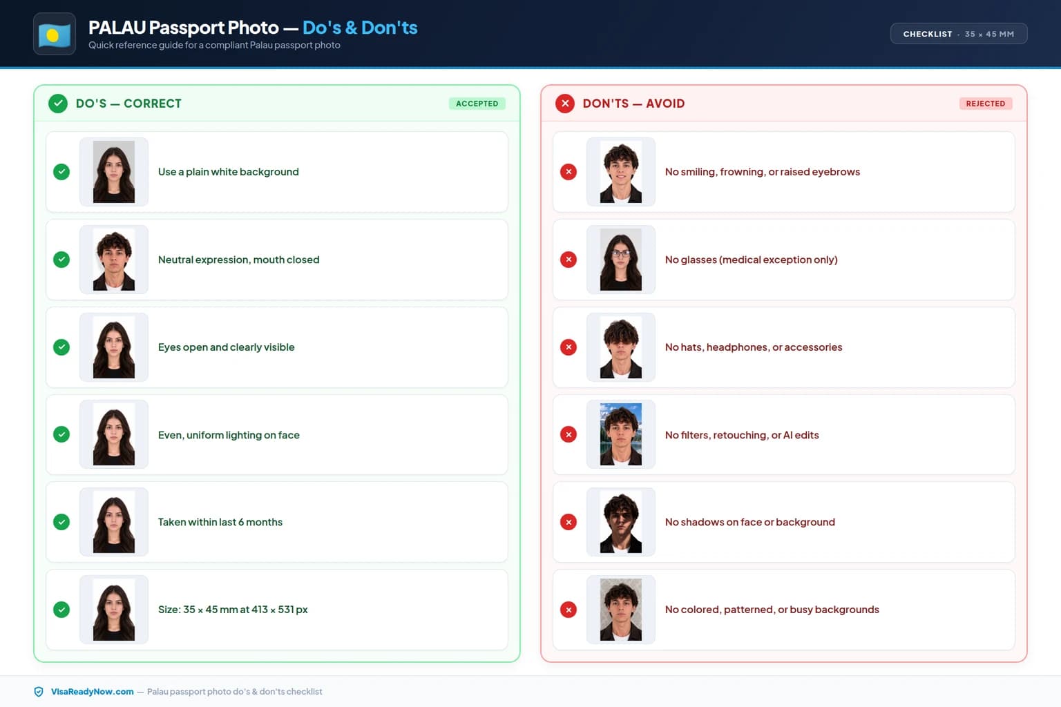 Palau passport photo dos and donts checklist