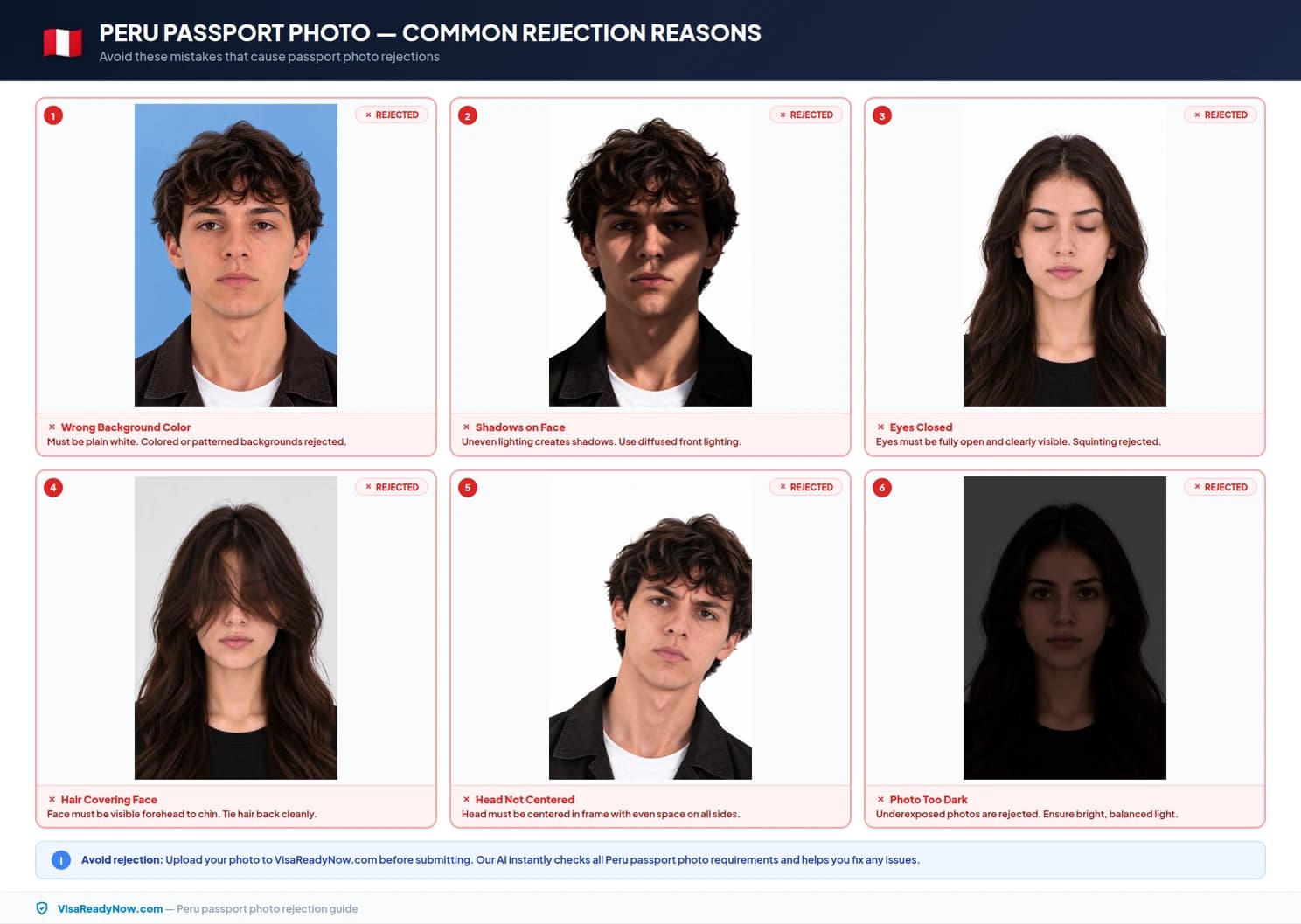 Common Peru passport photo rejection reasons and fixes