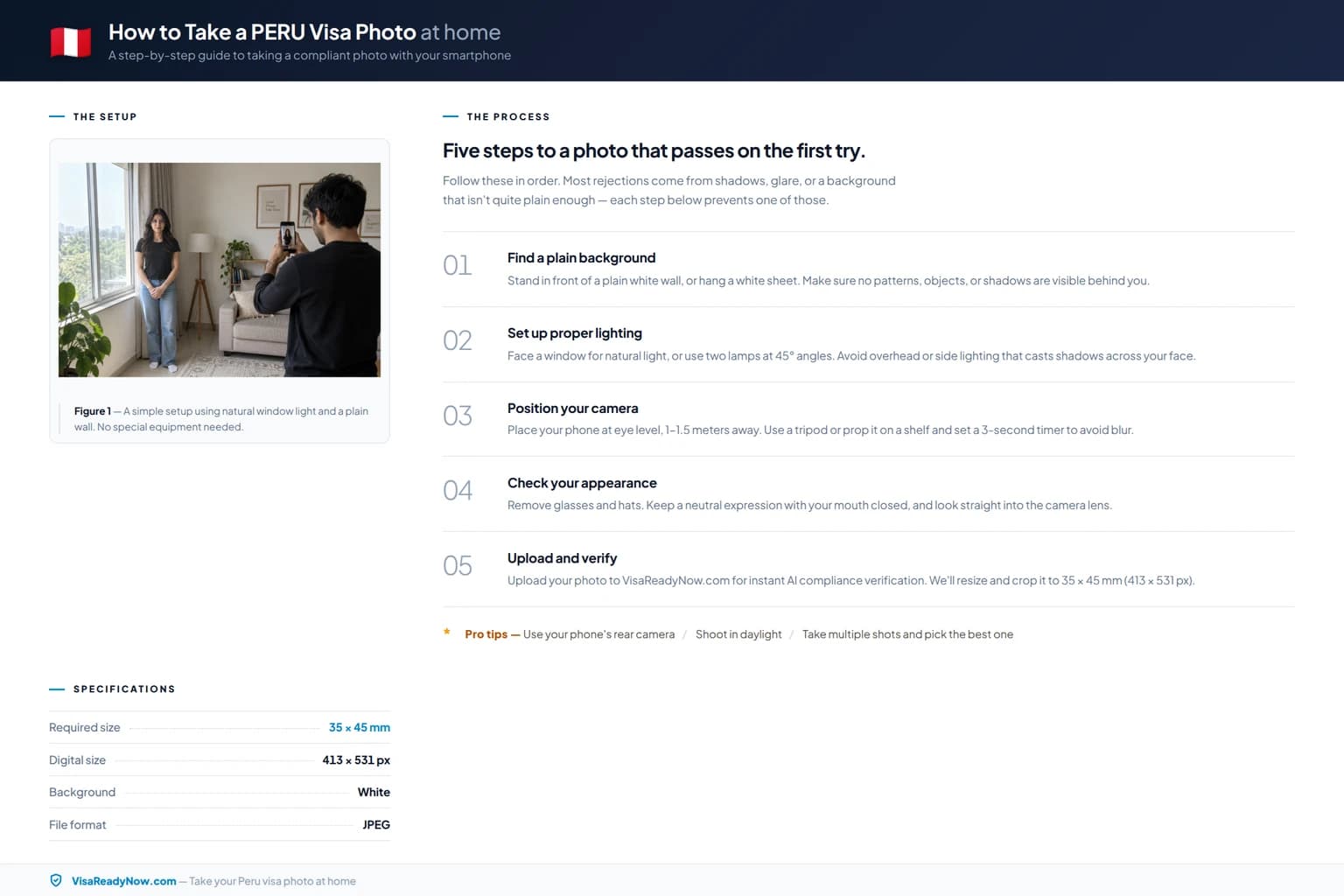 How to take a compliant Peru visa photo at home