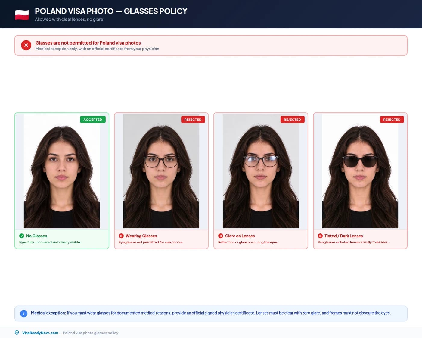 Poland visa photo glasses and eyewear policy
