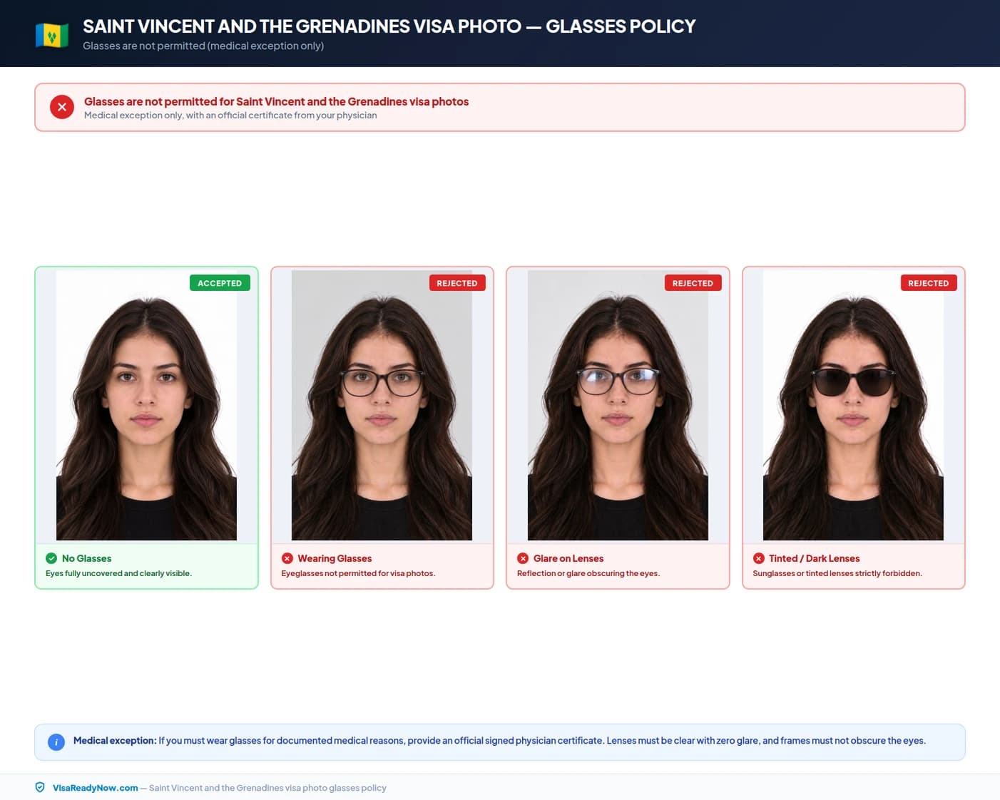 Saint Vincent and the Grenadines visa photo glasses and eyewear policy