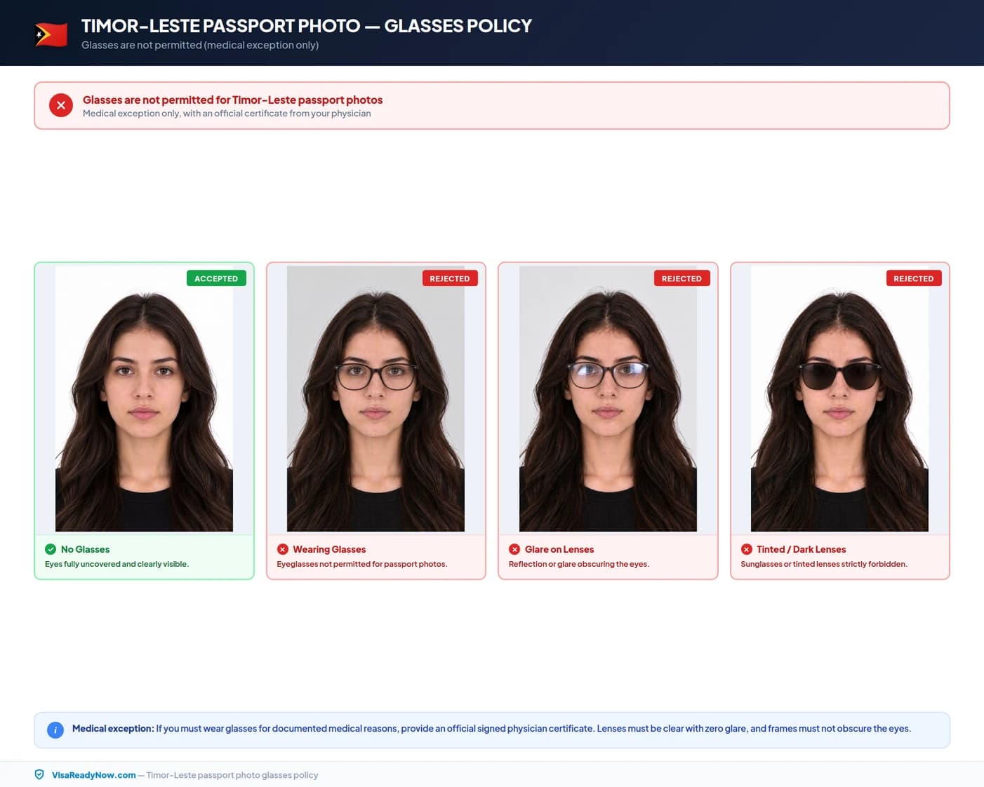 Timor-Leste passport photo glasses and eyewear policy