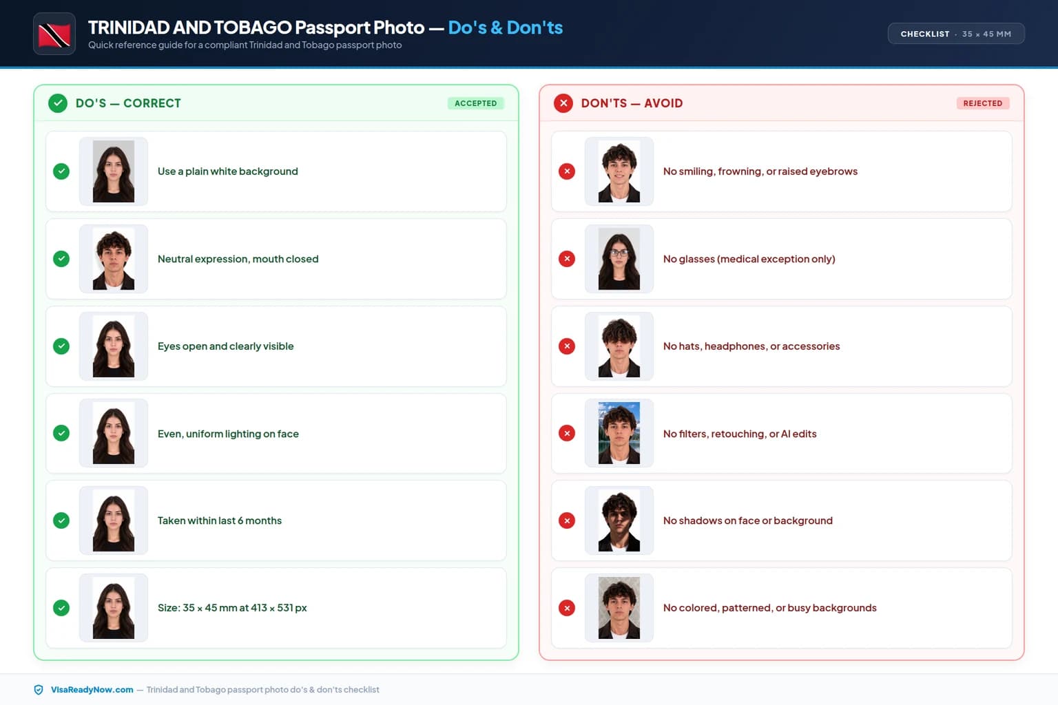 Trinidad and Tobago passport photo dos and donts checklist