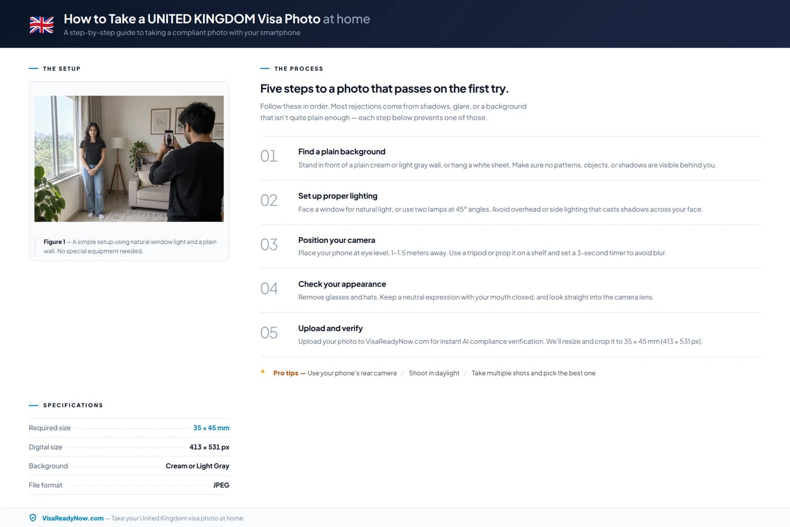How to take a compliant United Kingdom visa photo at home