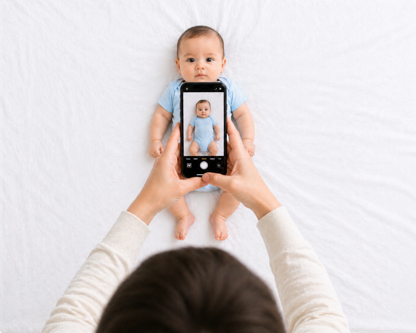 Step 5: Stand directly above baby and snap photo with phone